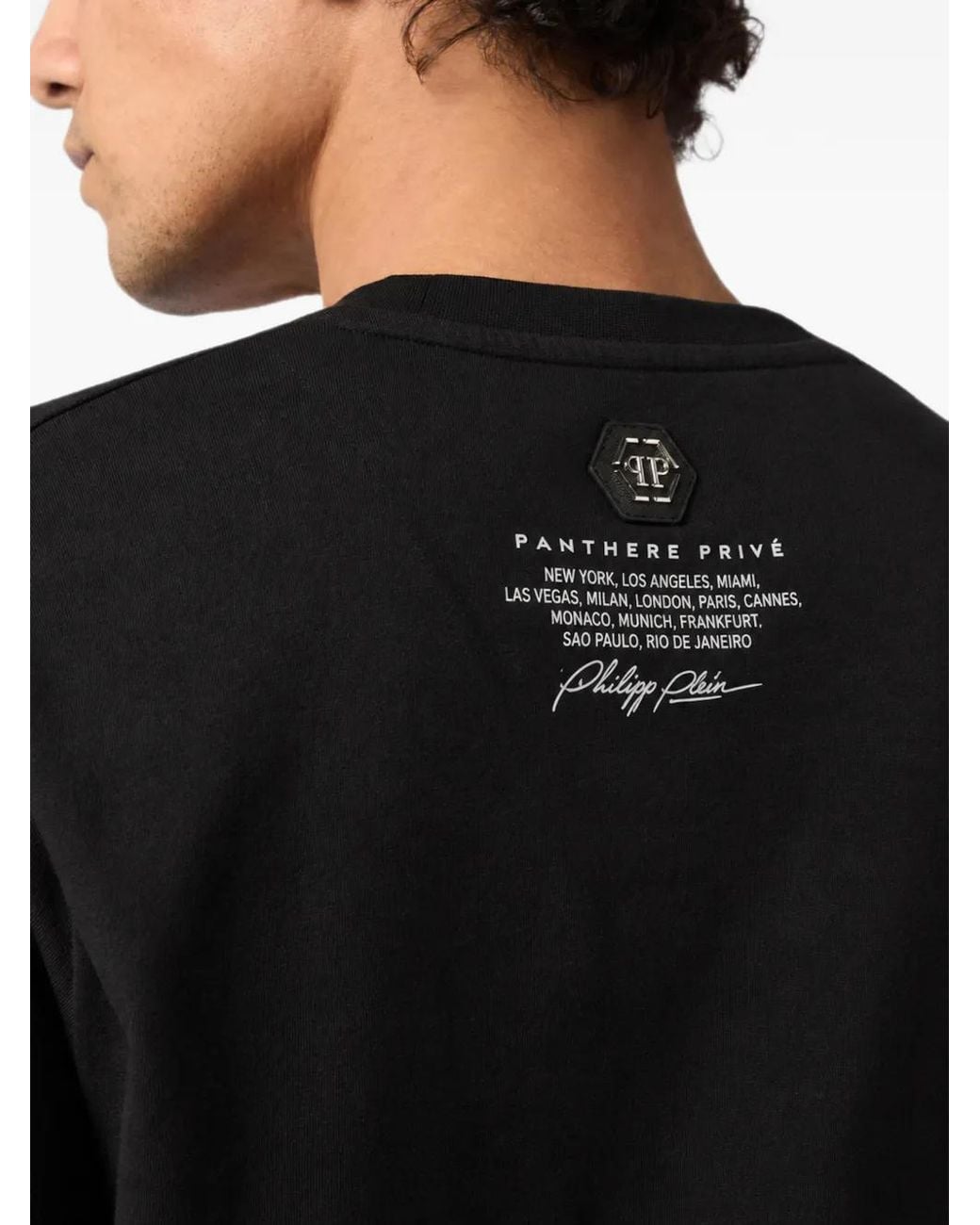 Philipp Plein Black Round-Neck T-Shirt Panther-Skull Strass for men