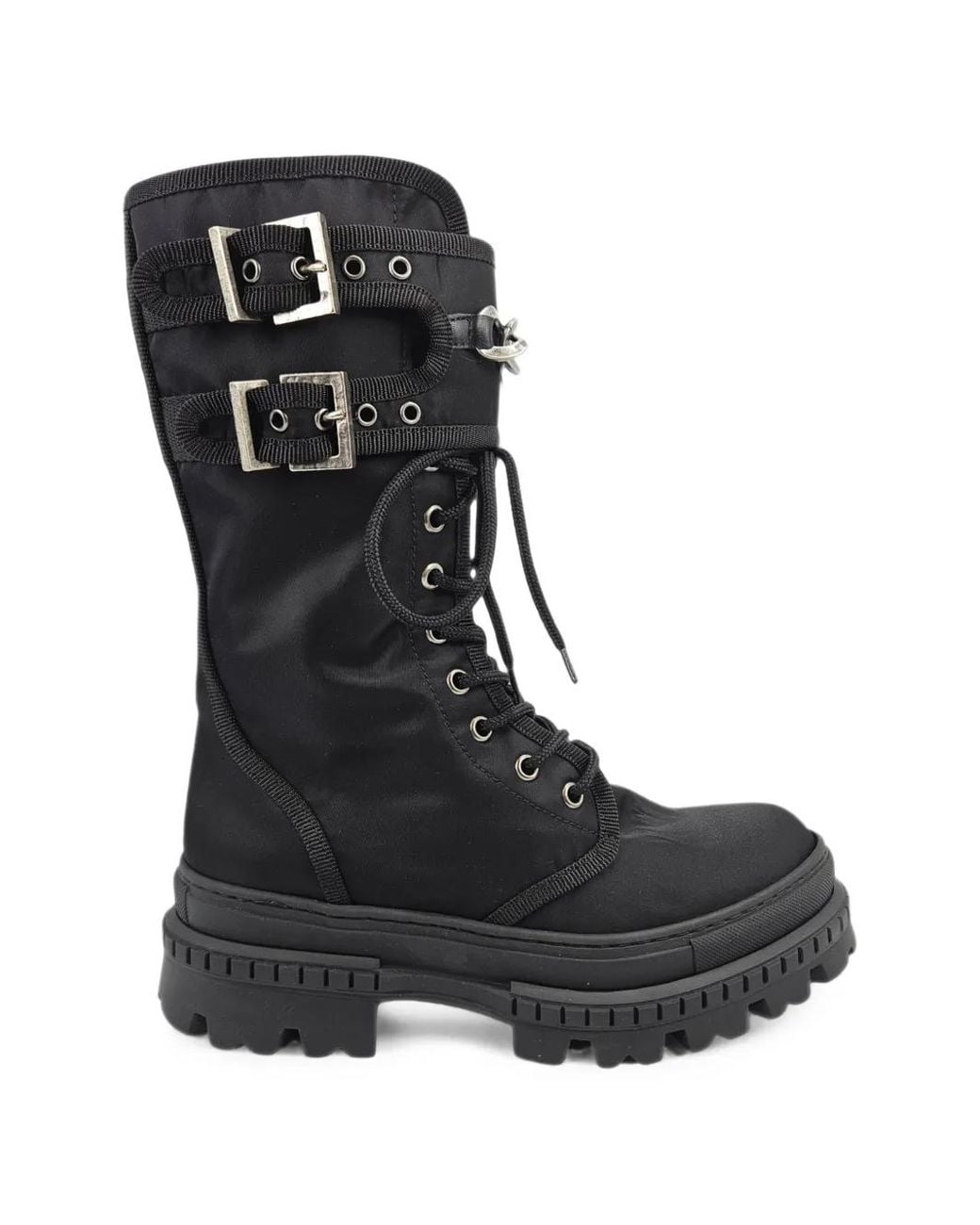 Madison Maison Black Chain-Detail Buckled Combat Boots