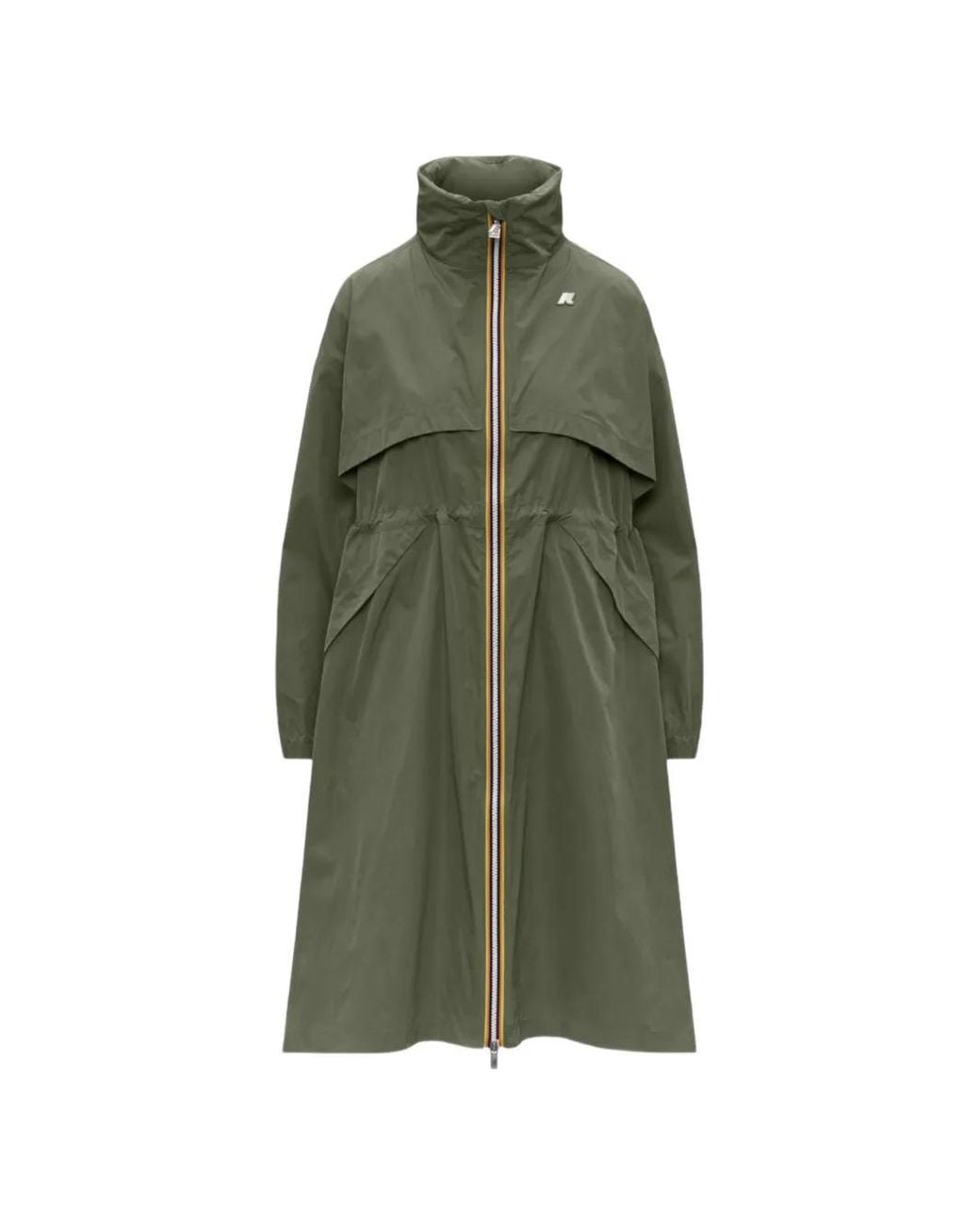 K-Way Green Aube Memory Touch Drawstring Panelled Coat