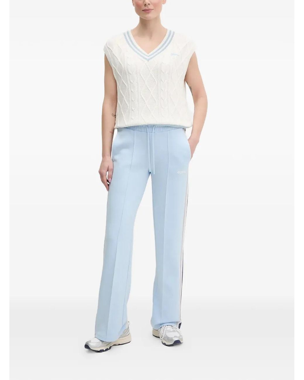 Guess Blue Striped-Trim Cable-Knit Vest