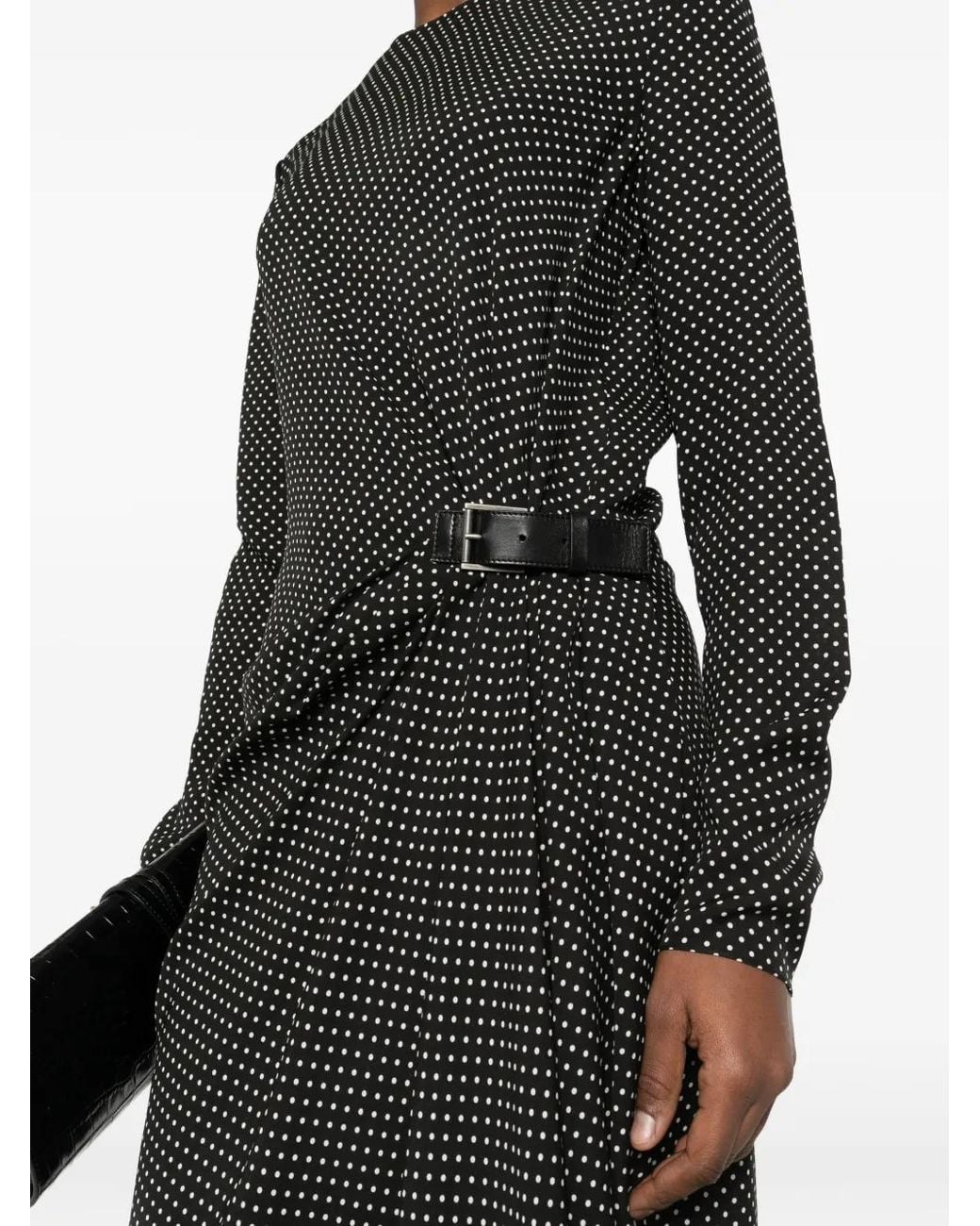 Tom Ford Black Printed Silk Sable Long-Sleeve Dress With Leather Detail