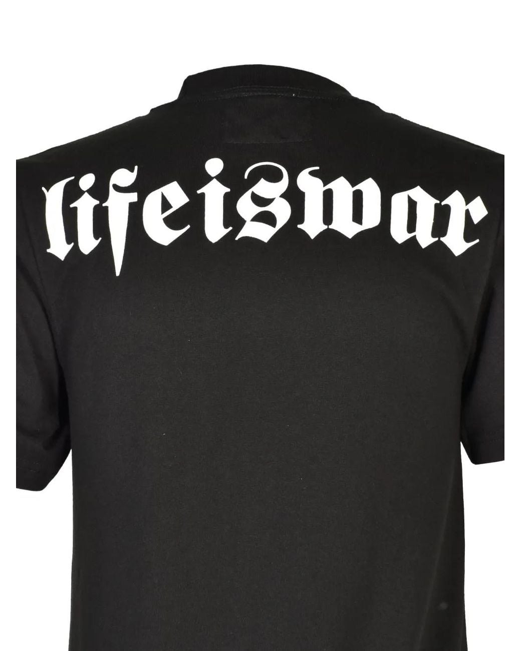 lifeiswar Black Dragon-Print Logo-Print T-Shirt for men