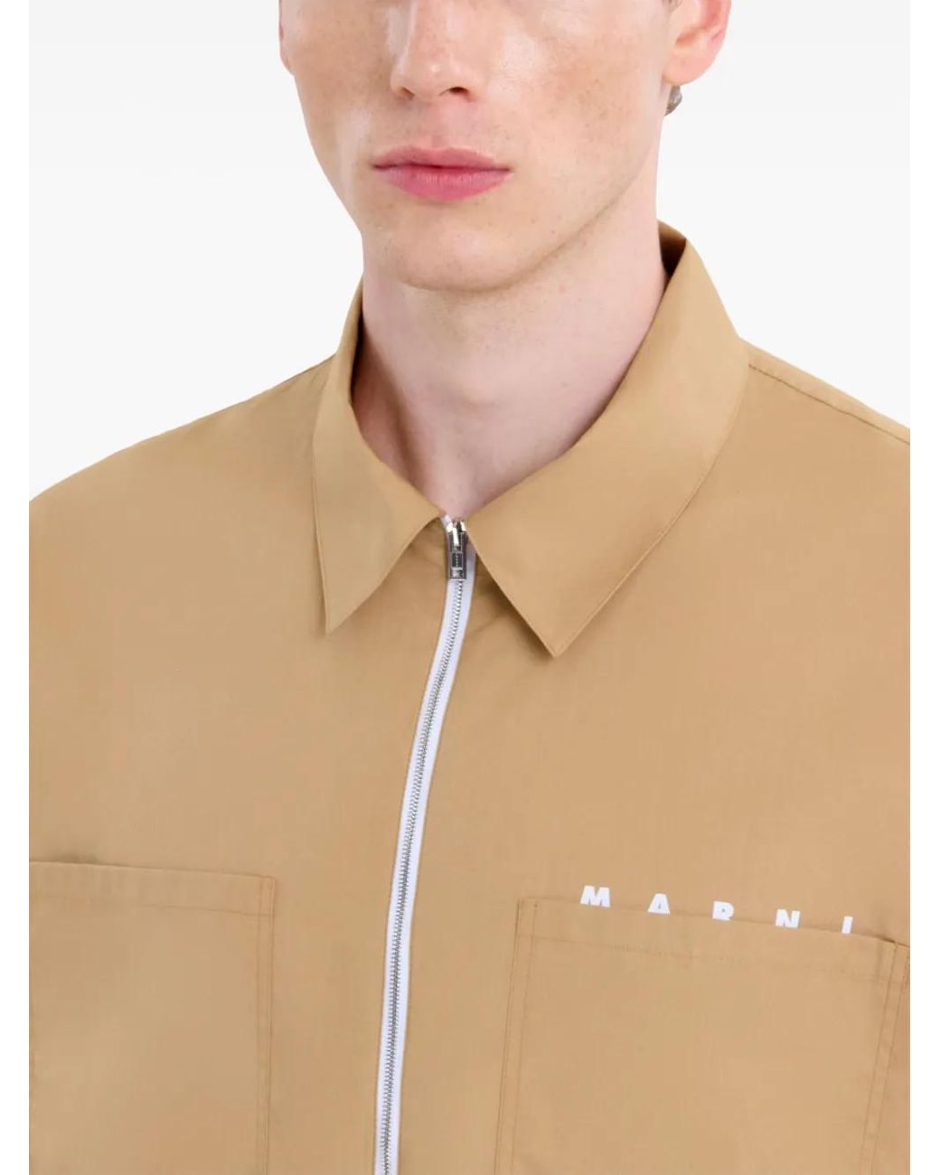 Marni Natural Logo-Print Cotton Shirt Jacket for men