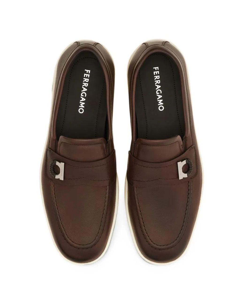 Ferragamo White Boat-Shoe Loafers With Gancini Ornament for men