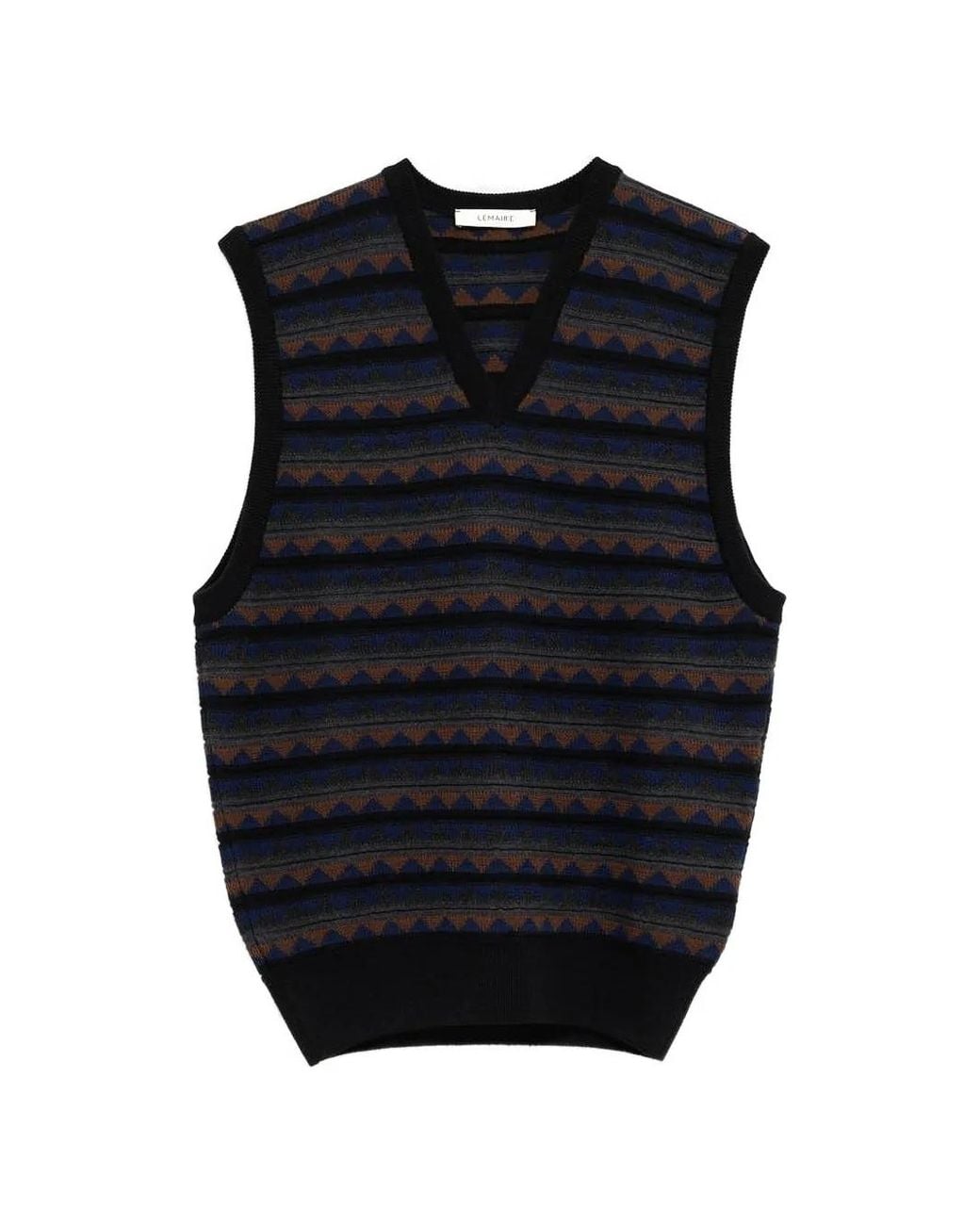 Lemaire Blue V-Neck Pattern Vest for men