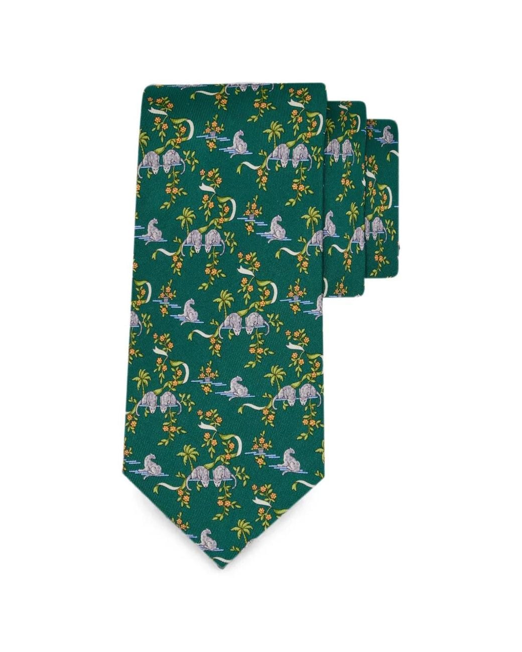 Ferragamo Green Amazon-Print Silk Tie for men