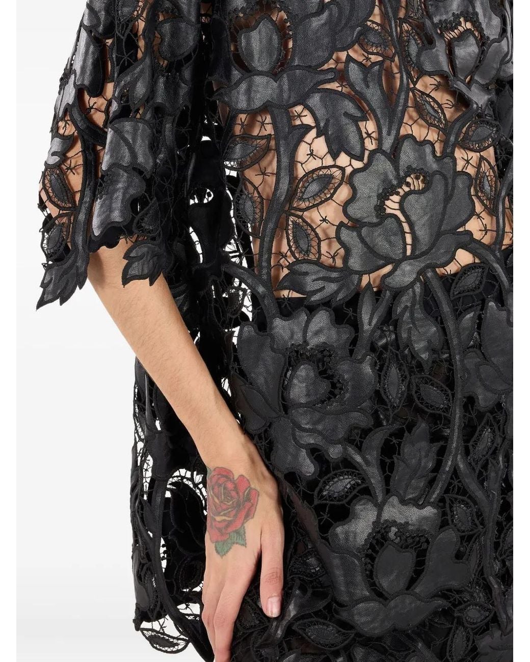 Roberto Cavalli Black Floral-Lace Top