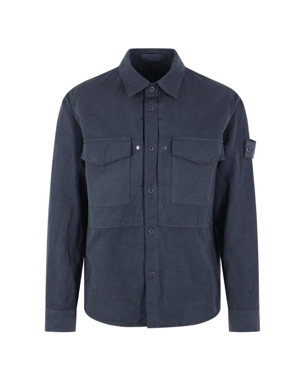 Stone Island Blue 1200012 Cotton Linen Canvas_S.I.Ghost Overshirt for men