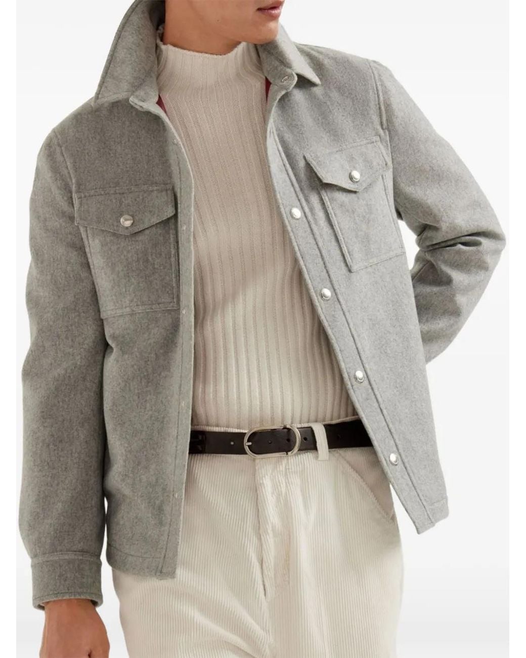 Brunello Cucinelli Gray Lightweight Water-Resistant Cashmere Shirt-Style Outerwear Jacket for men