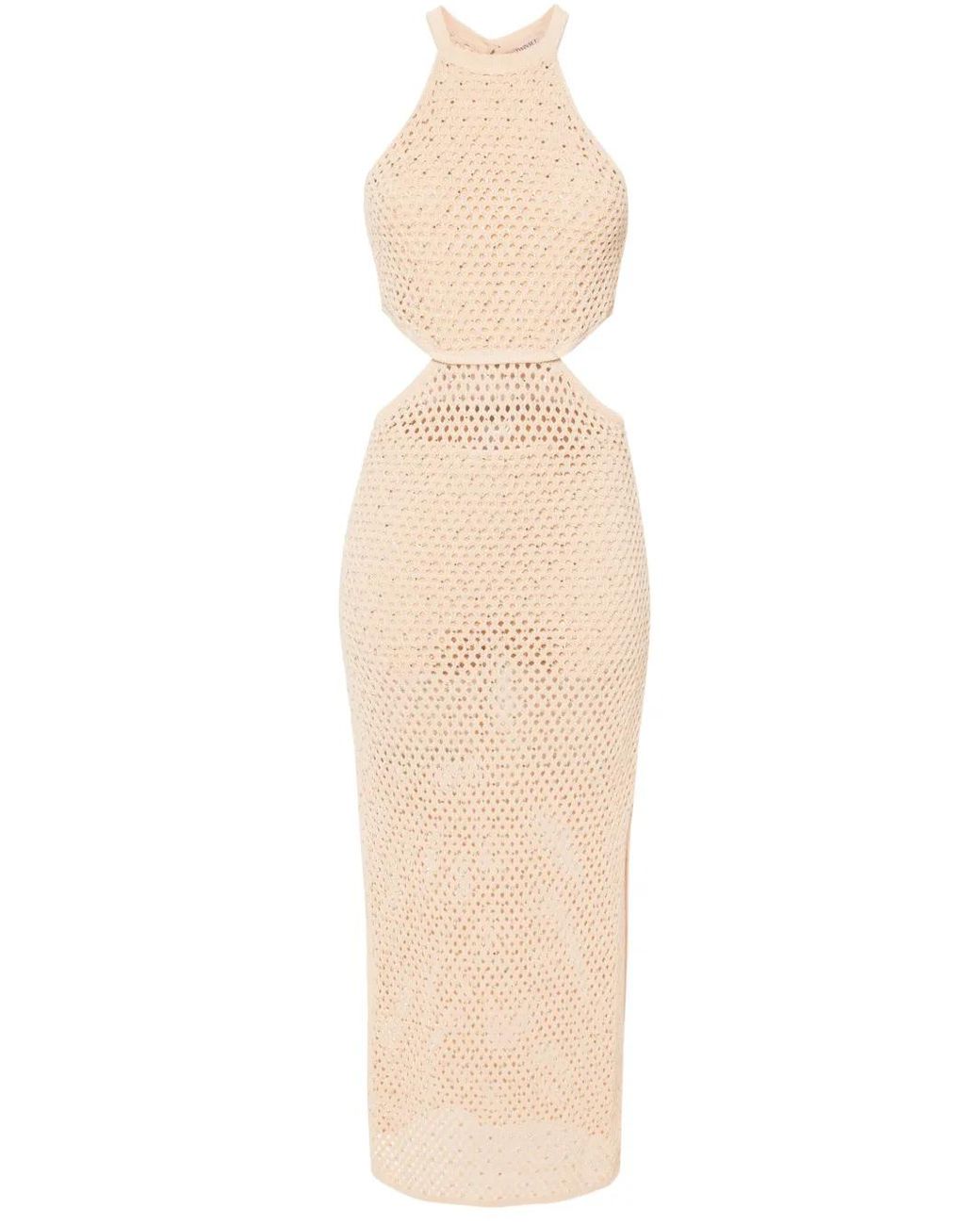 Twinset Natural Rhinestone Open-Knit Maxi Dress