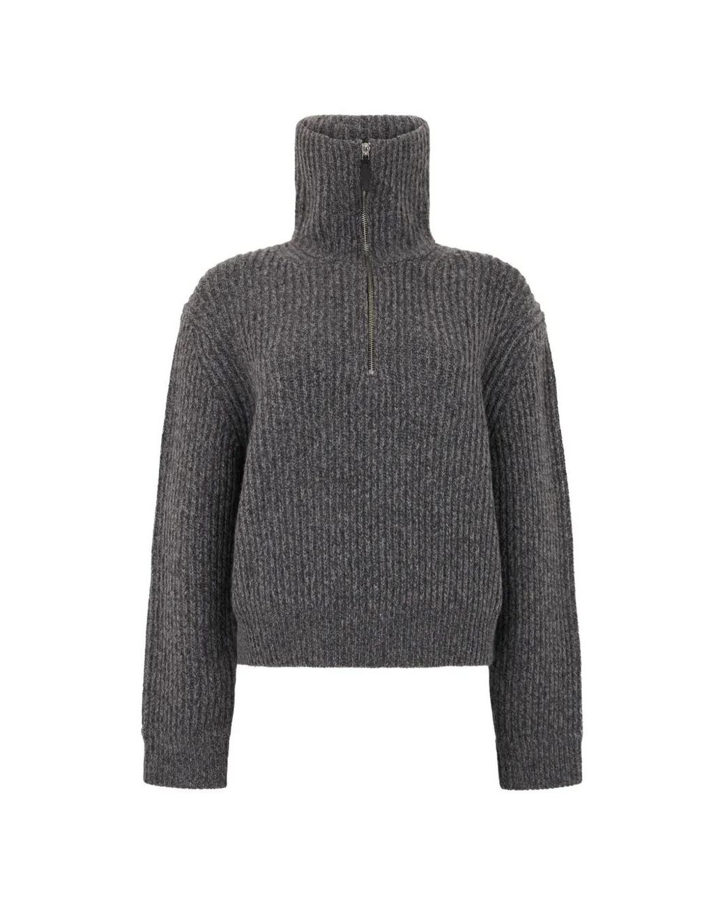 Vince Gray Ribbed-Knit Half-Zip Sweater