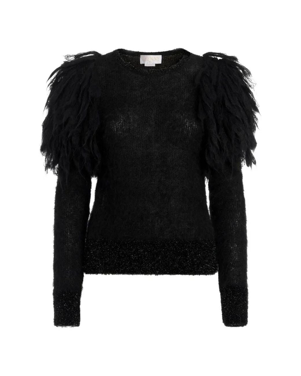 Genny Black Feather-Embellished Metallic-Trim Sweater