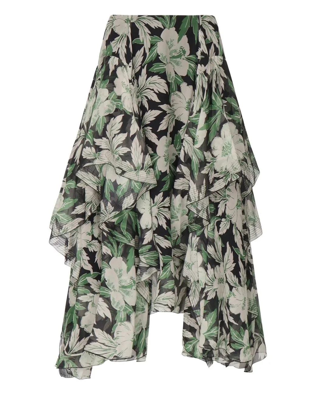 Loewe Green Ruffled Floral-Print Skirt
