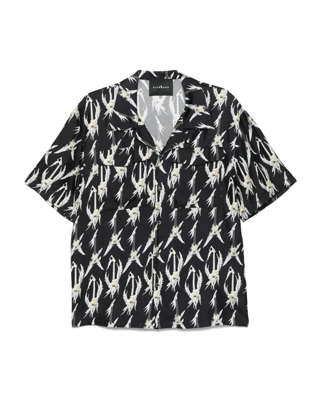 John Richmond Black Guitar-Print Short-Sleeves Shirt for men