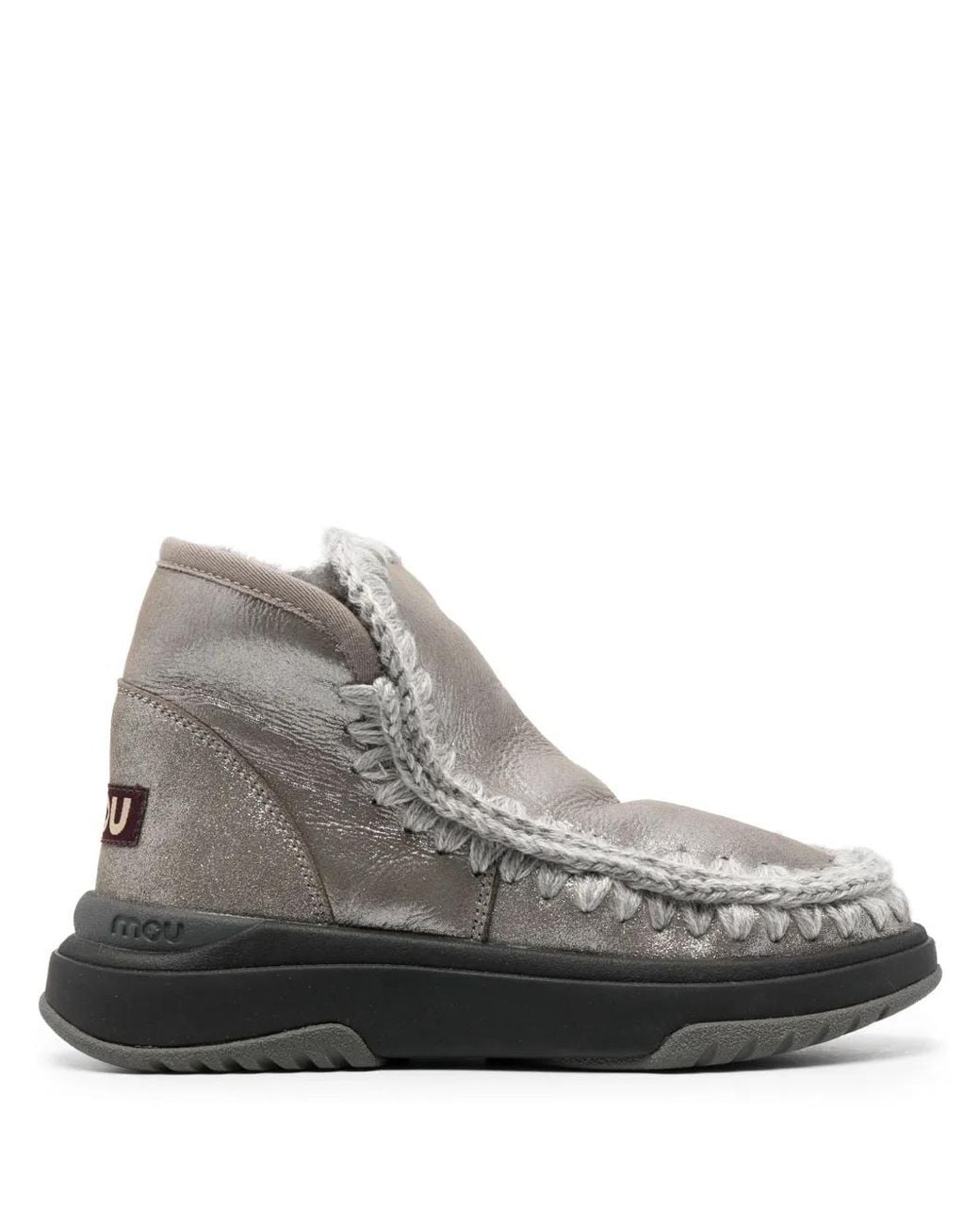 Mou Gray Crochet Stitch-Trim Sneaker Boots