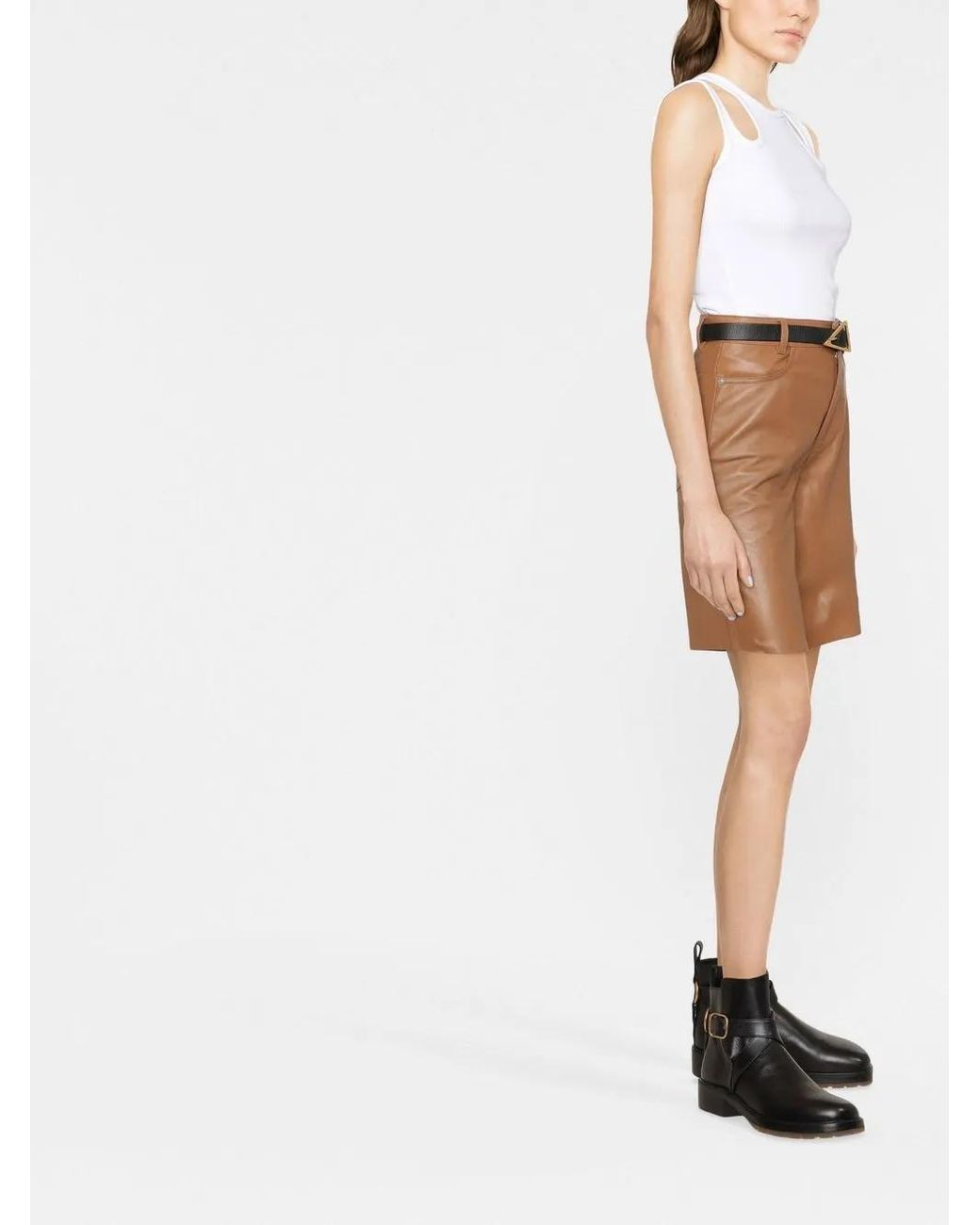 FRAME Brown High-Waisted Leather Shorts