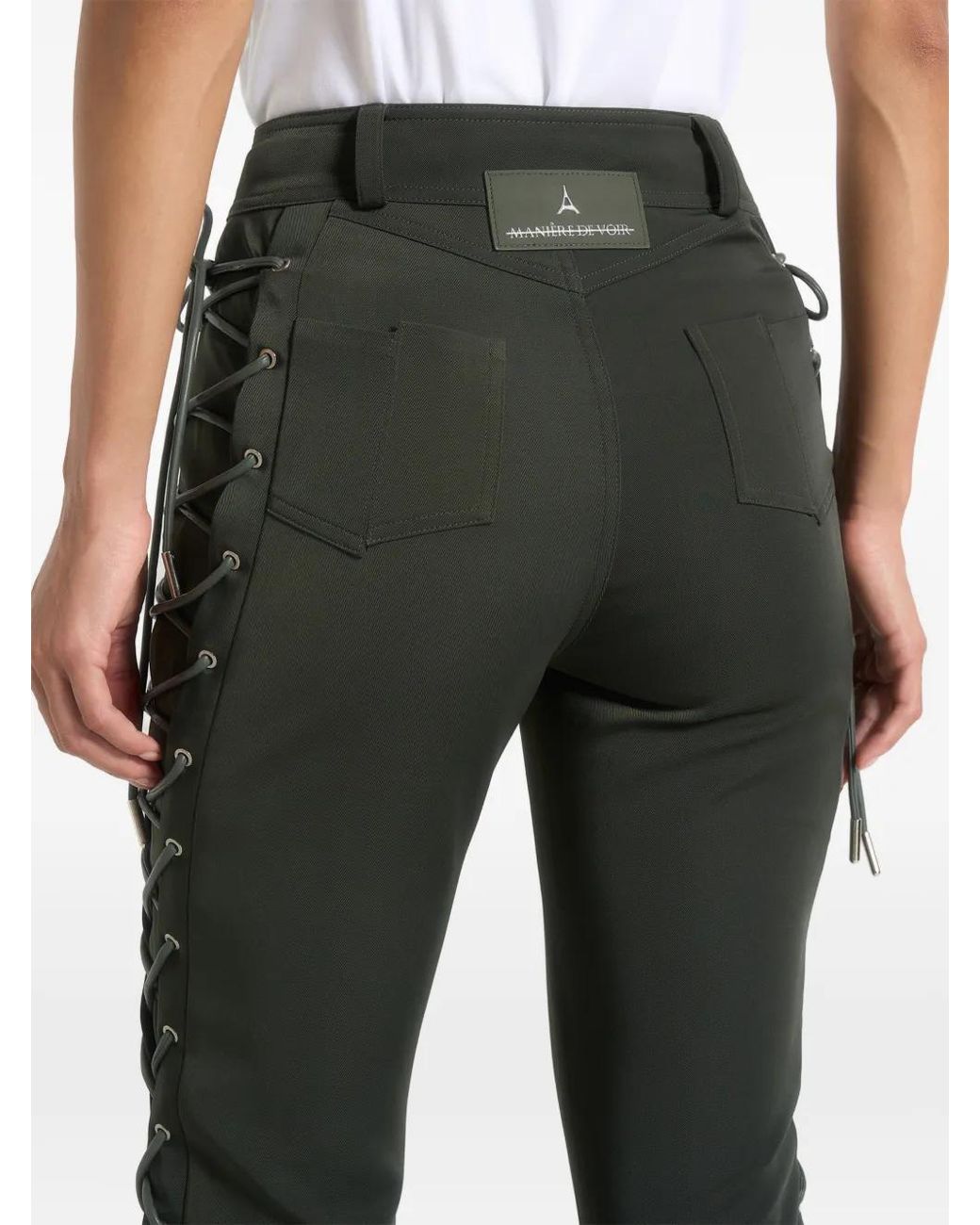 Manière De Voir Black Ambrein Drill Lace-Up Flared Trousers