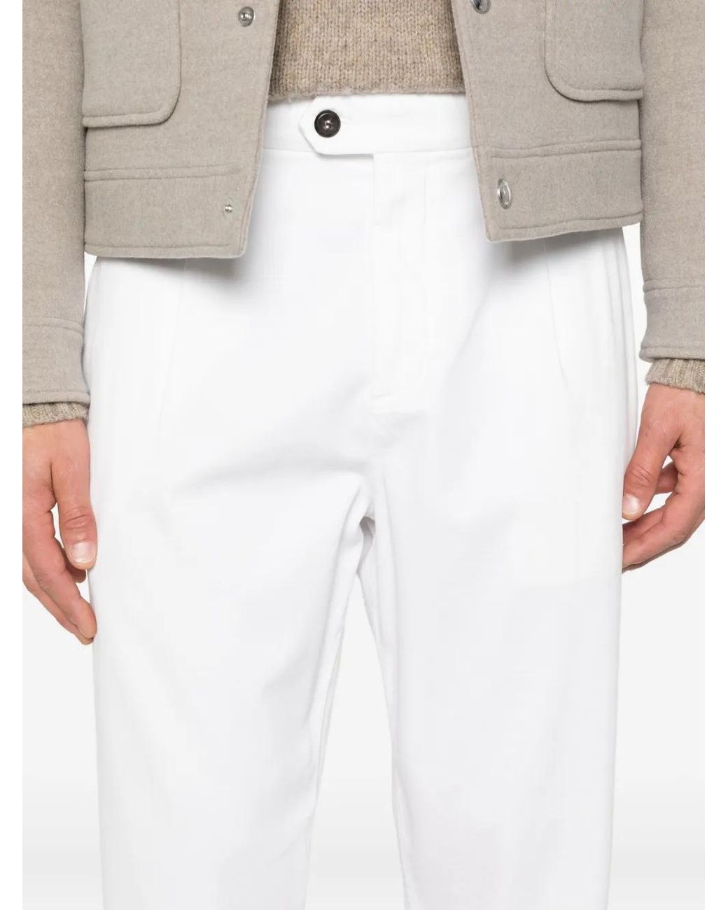 Eleventy White Pleat-Detail Trousers for men