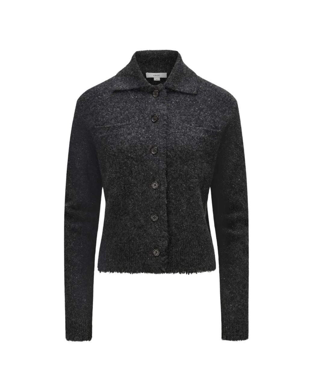 Vince Black Fringe-Trim Button-Up Cardigan
