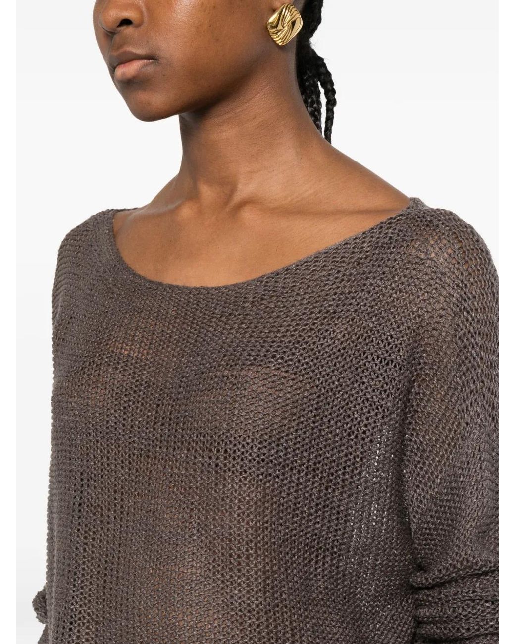 Enza Costa Brown Pull En Maille Ajourée