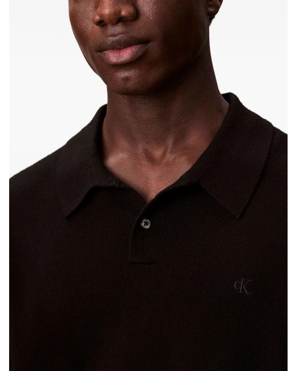 Calvin Klein Black Wool Polo Shirt for men