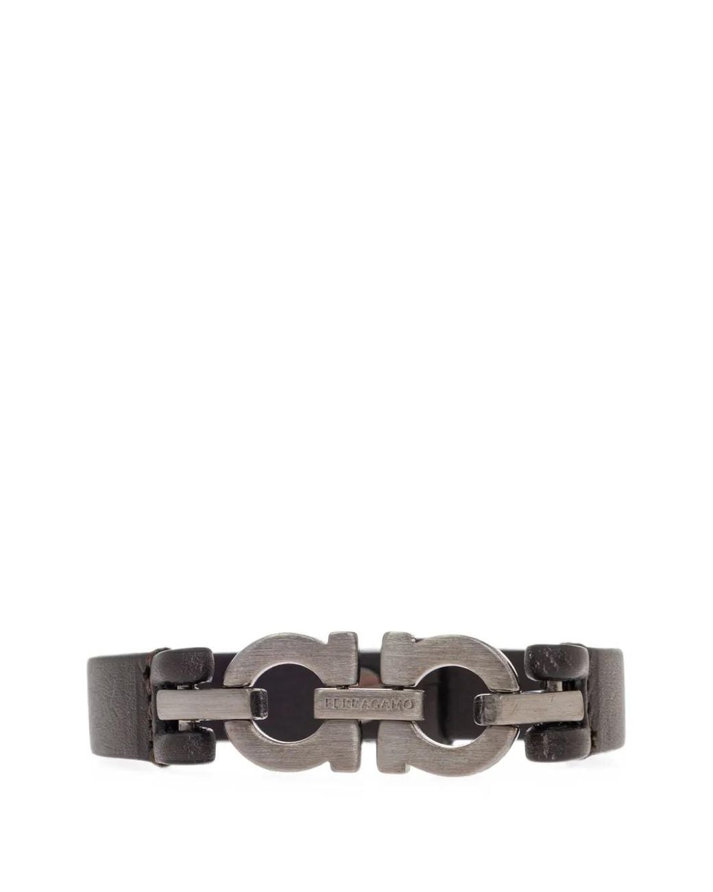 Ferragamo White Double-Gancini Leather Bracelet for men
