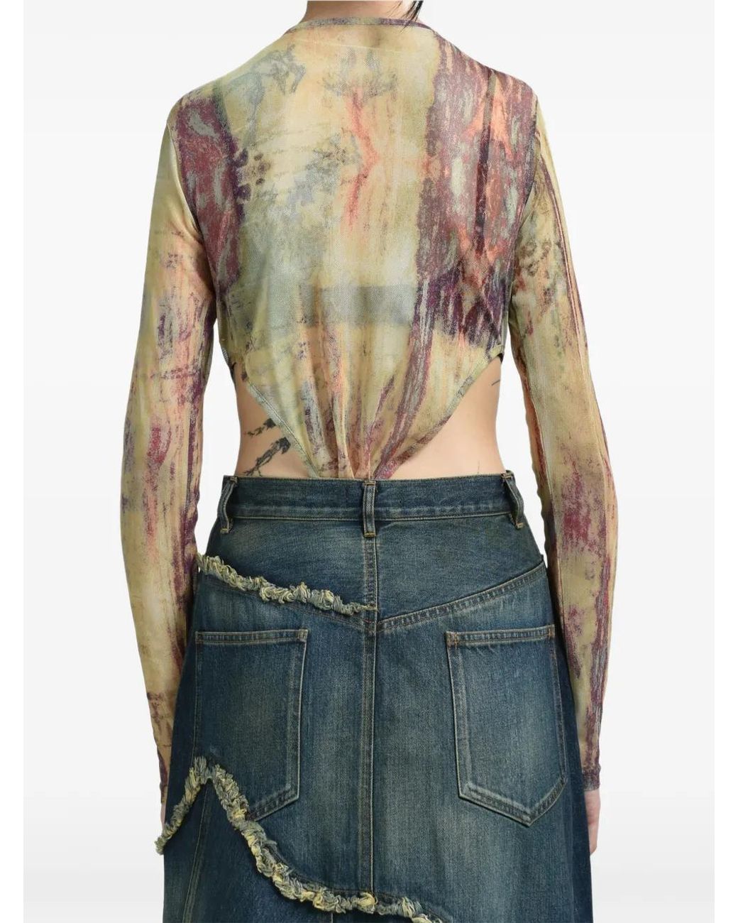VIVAMUS White Earth Tie-Dye Mesh Bodysuit