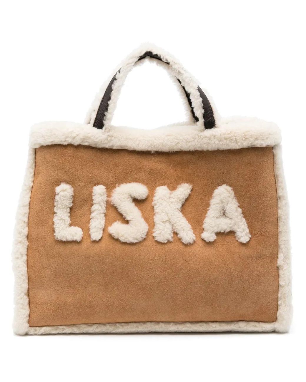 Liska Brown Logo-Lettering Tote Bag