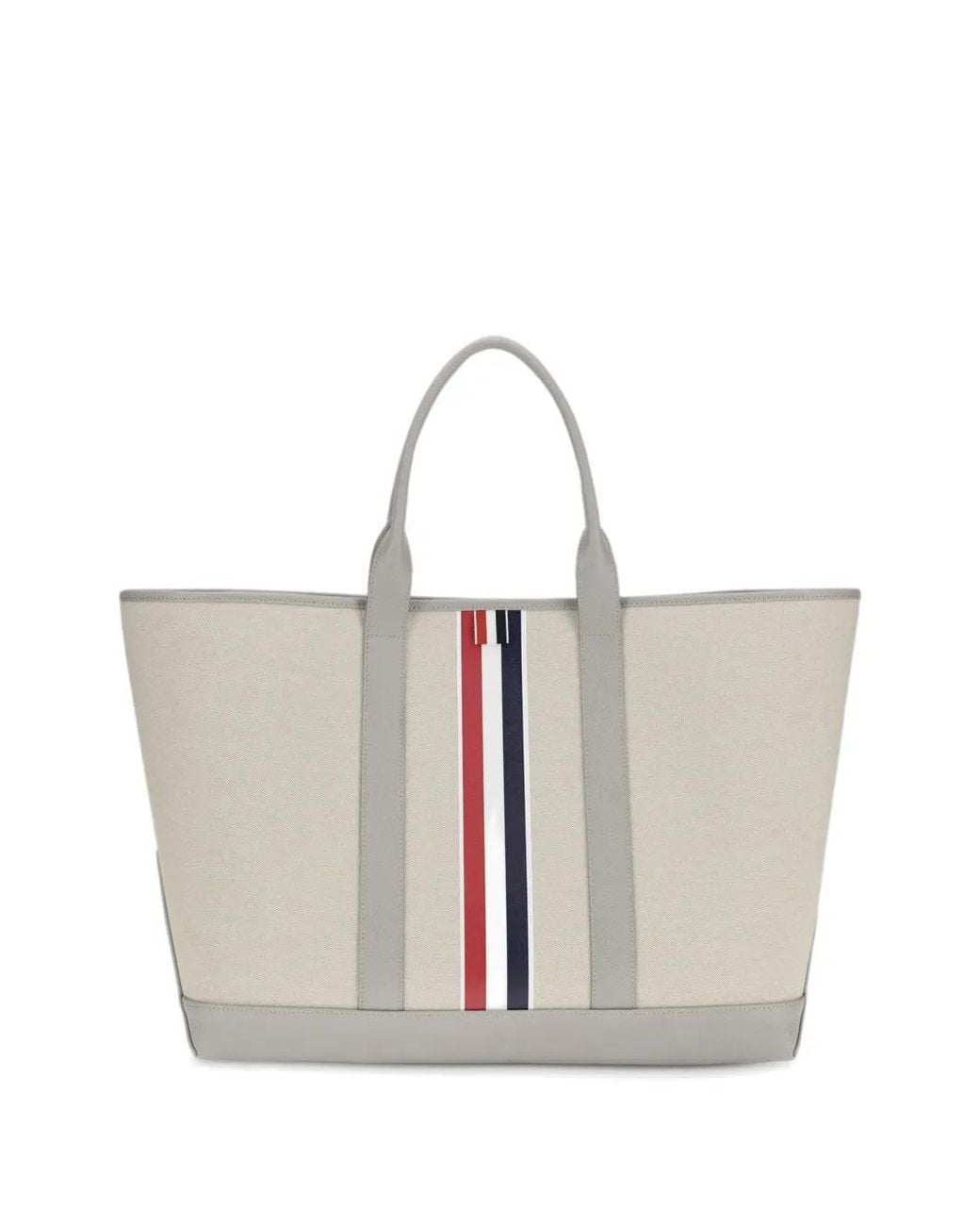 Thom Browne White Stripe Leather Handles Tote for men