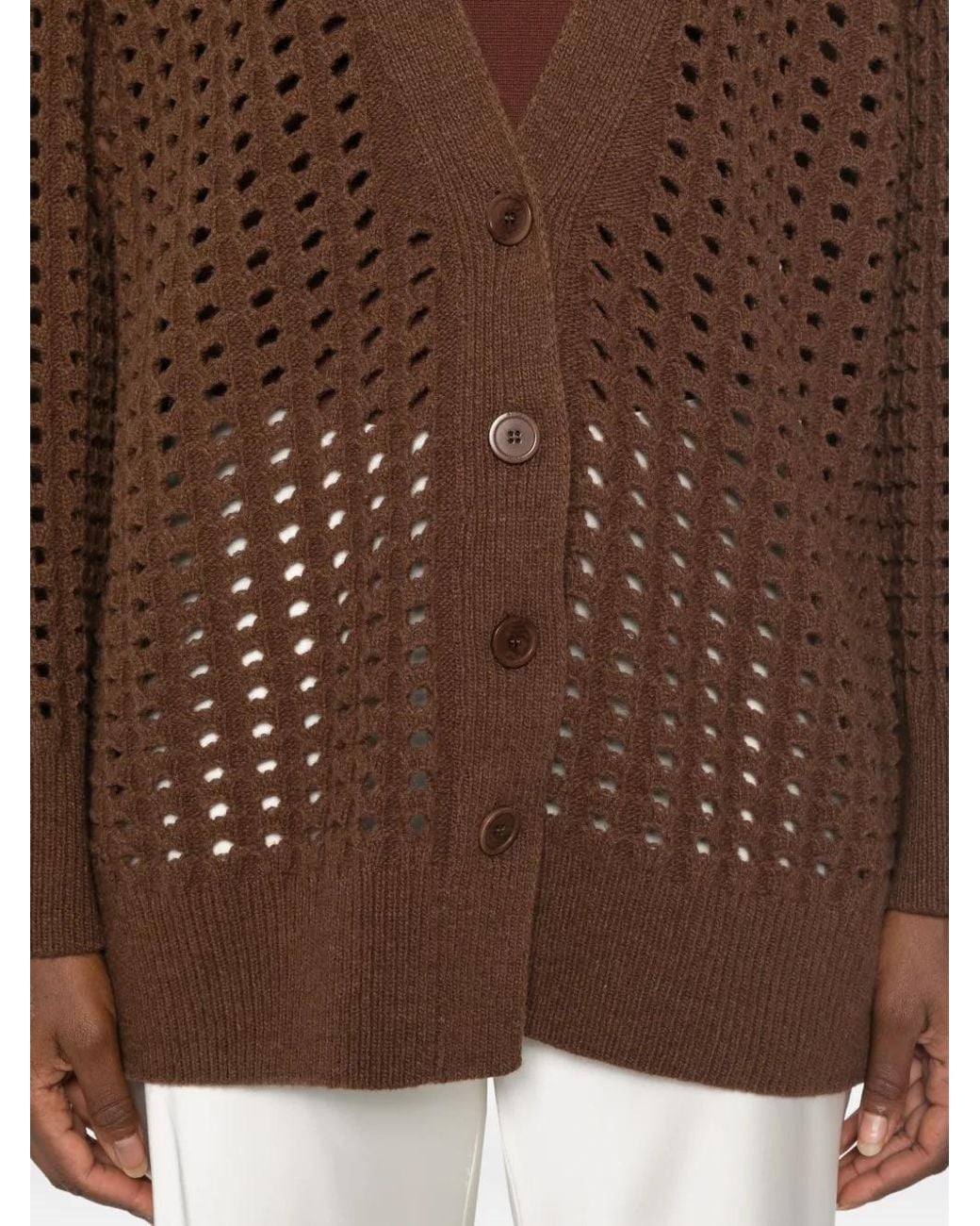 Nude Brown Perforated-Knit Wool Cardigan