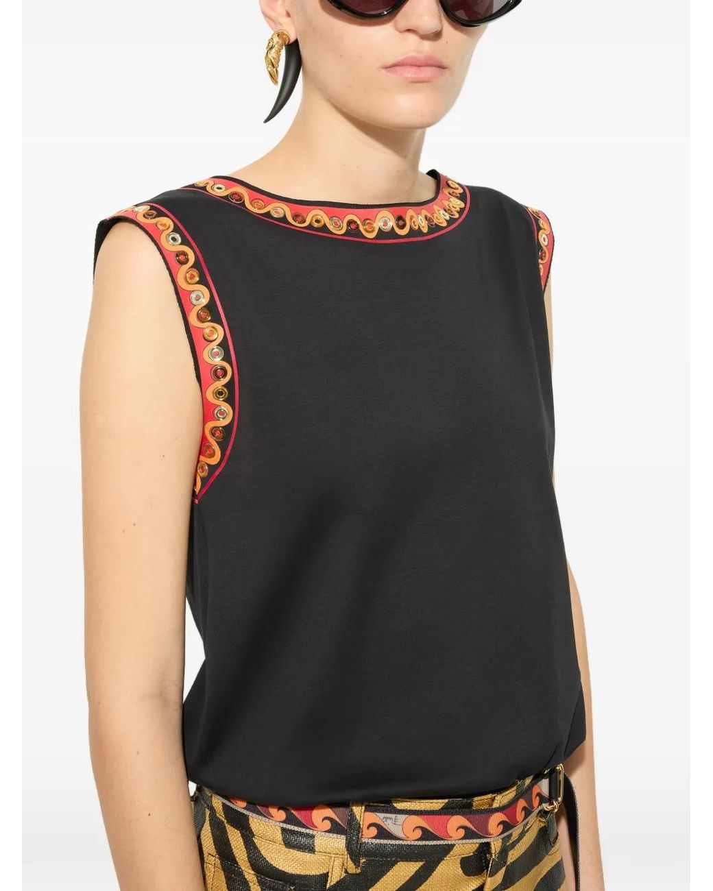 Emilio Pucci Black Cotton T-Shirt With Printed Detail