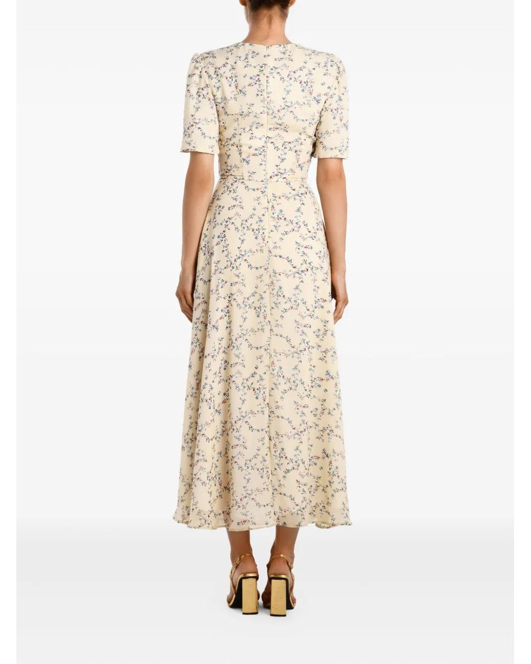 POST MERIDIEM Natural Puff-Sleeve Floral Midi Dress