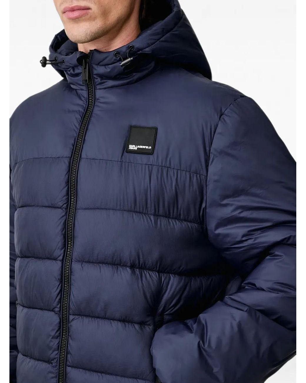 Karl Lagerfeld Blue Quilted Hooded Jacket for men