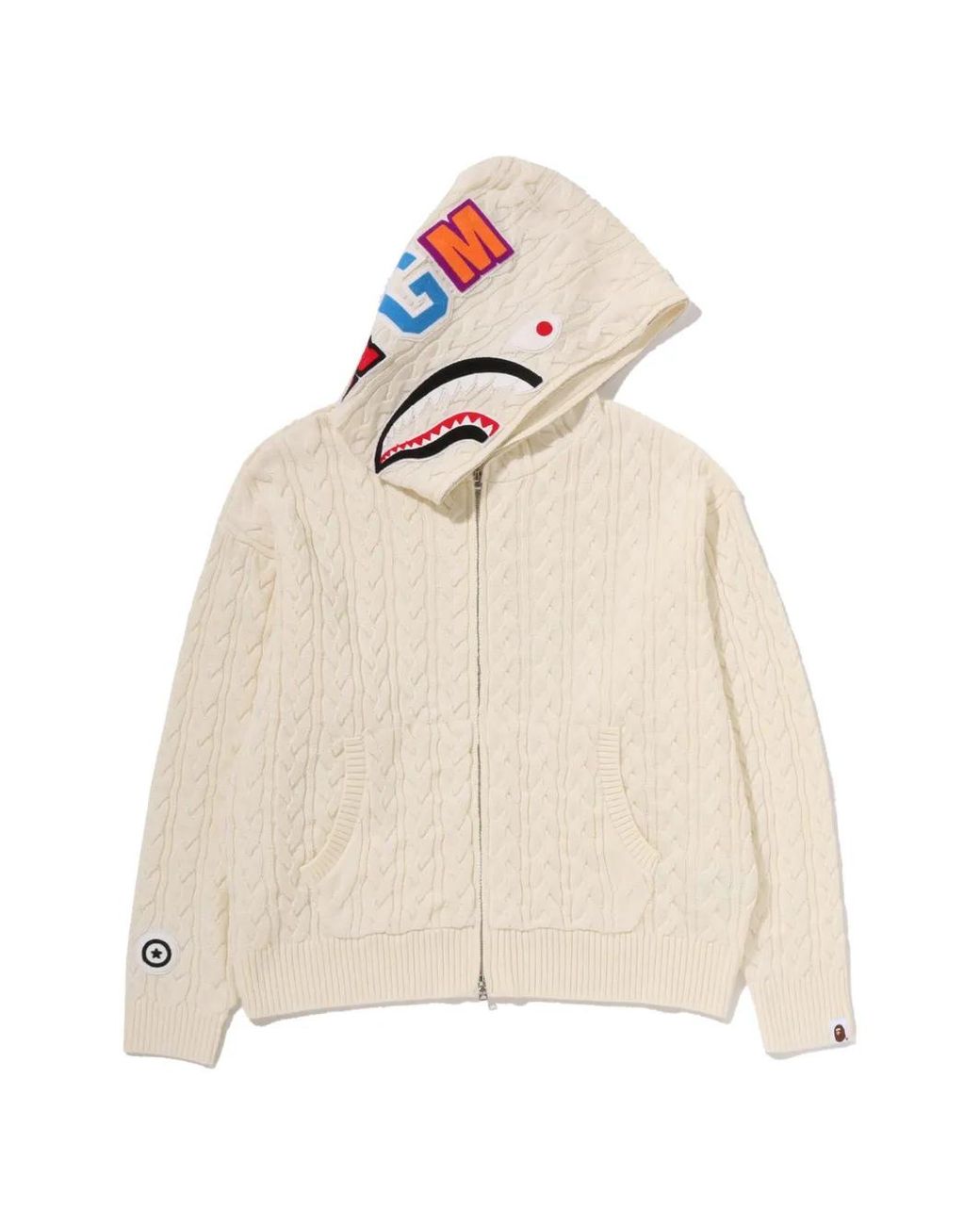 A Bathing Ape Natural Shark Cable-Knit Hoodie for men