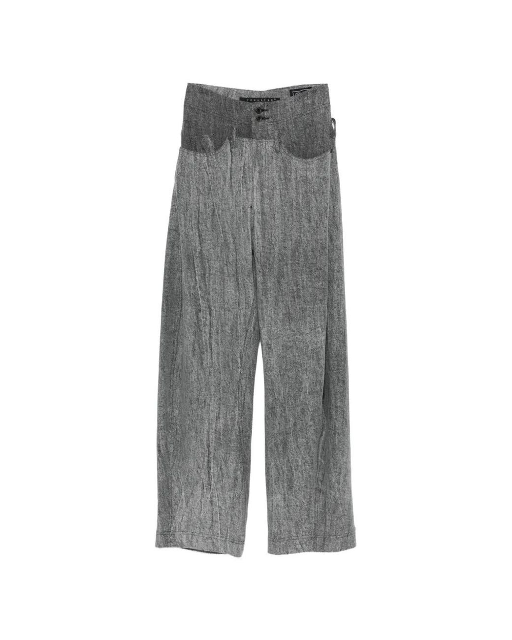 Yehuafan Gray Belt-Loop Pocket Trousers