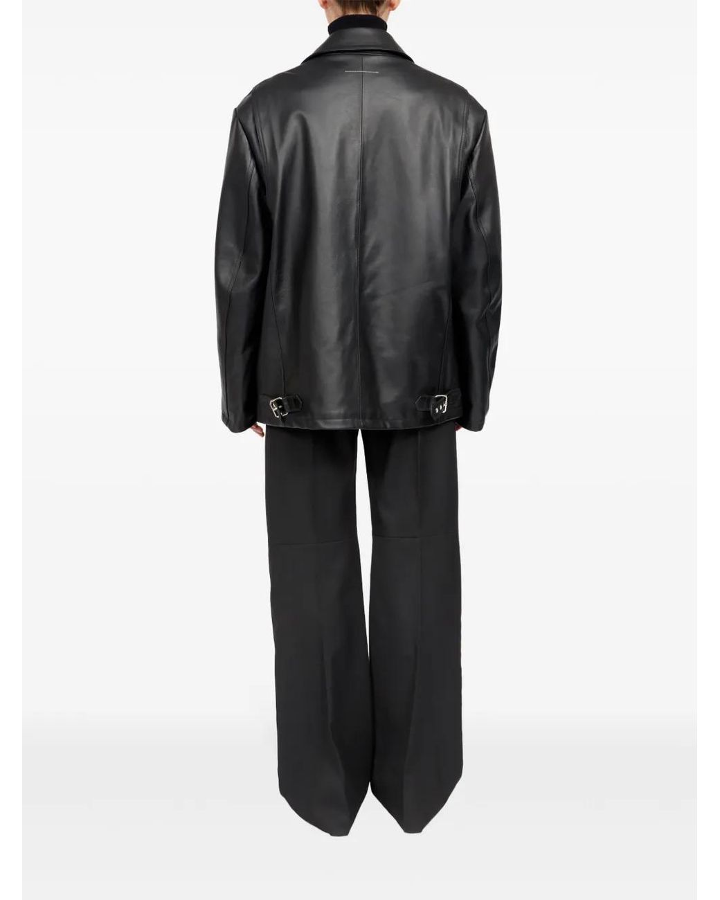 MM6 by Maison Margiela Black Zip-Detailing Leather Jacket