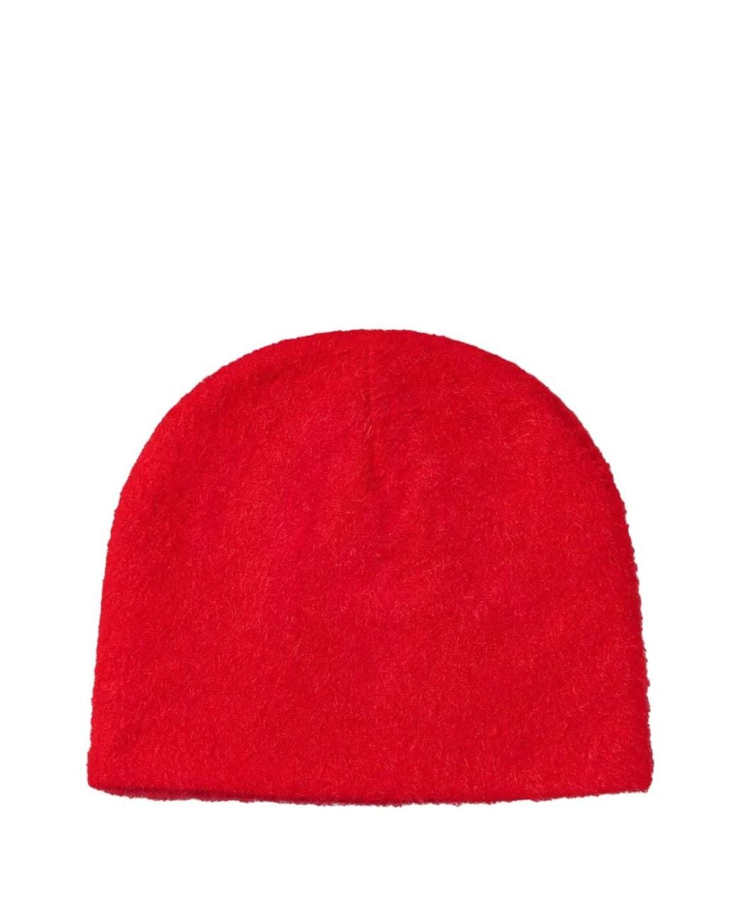 Aries Red Skull Fluffy Reversible Beanie Hat
