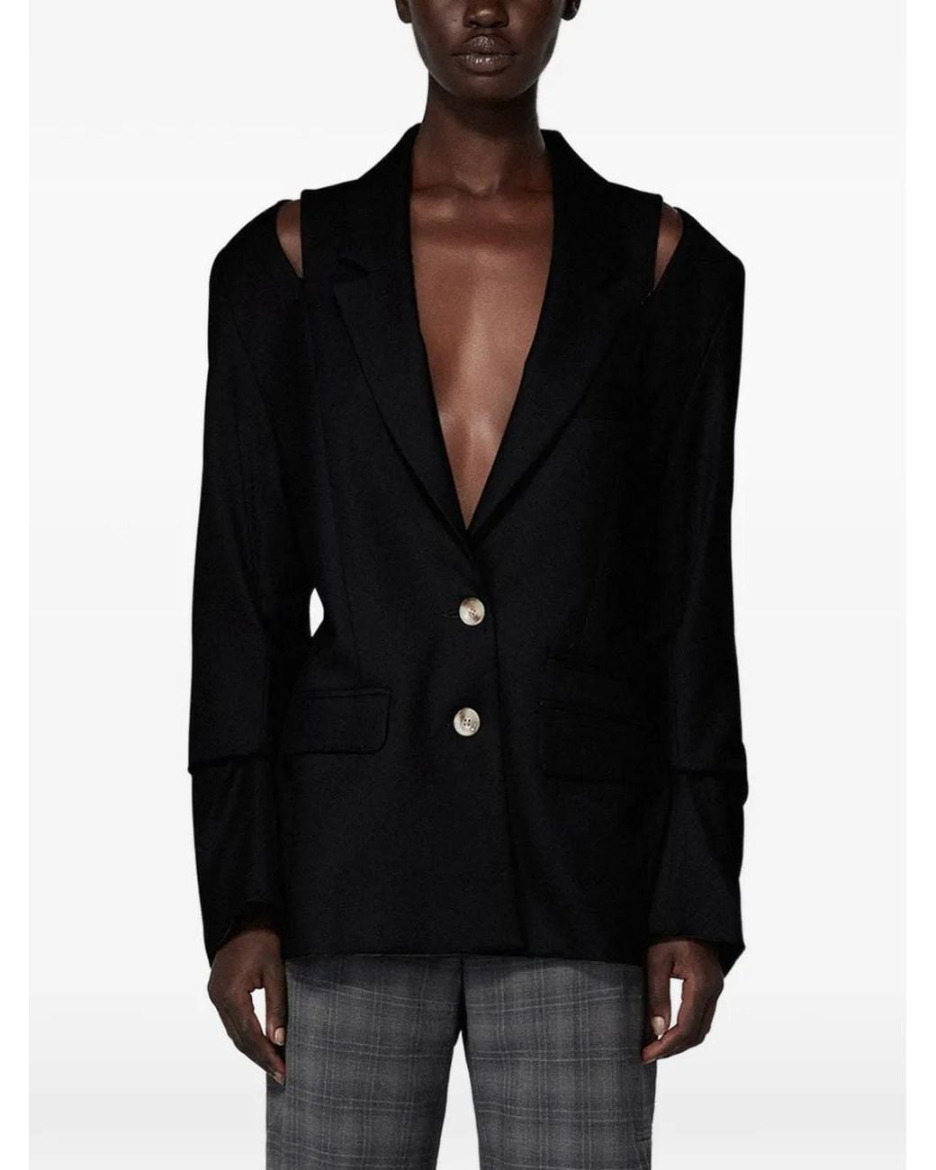 SRVC Studio Black Breakfast Structured-Shoulder Blazer