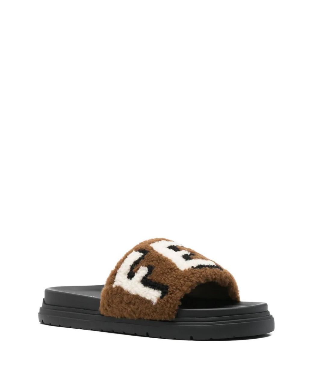Fendi Brown Shearling Slides for men