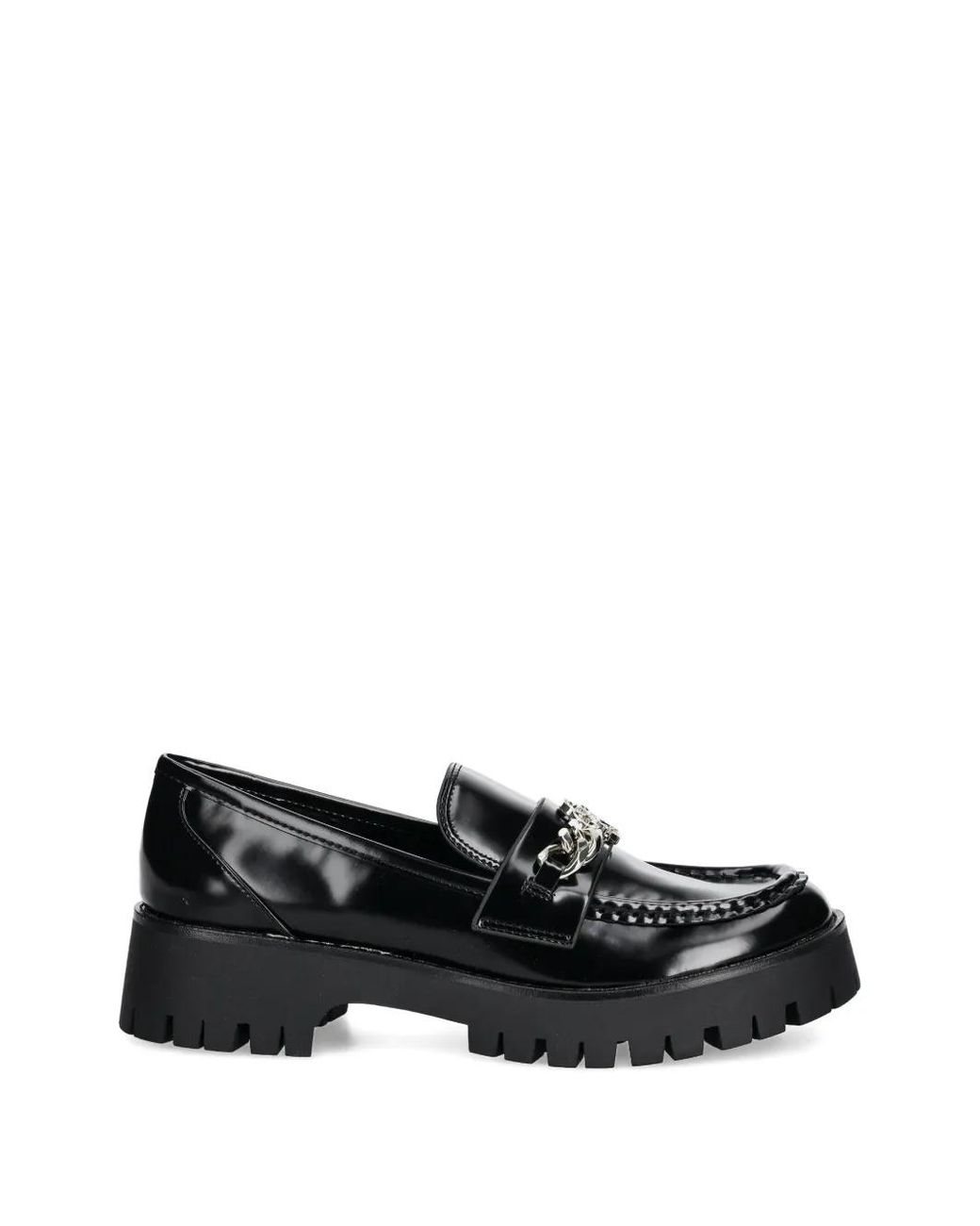 Guess Black Mocassins Almer À Détail De Chaîne Et Semelle Crantée