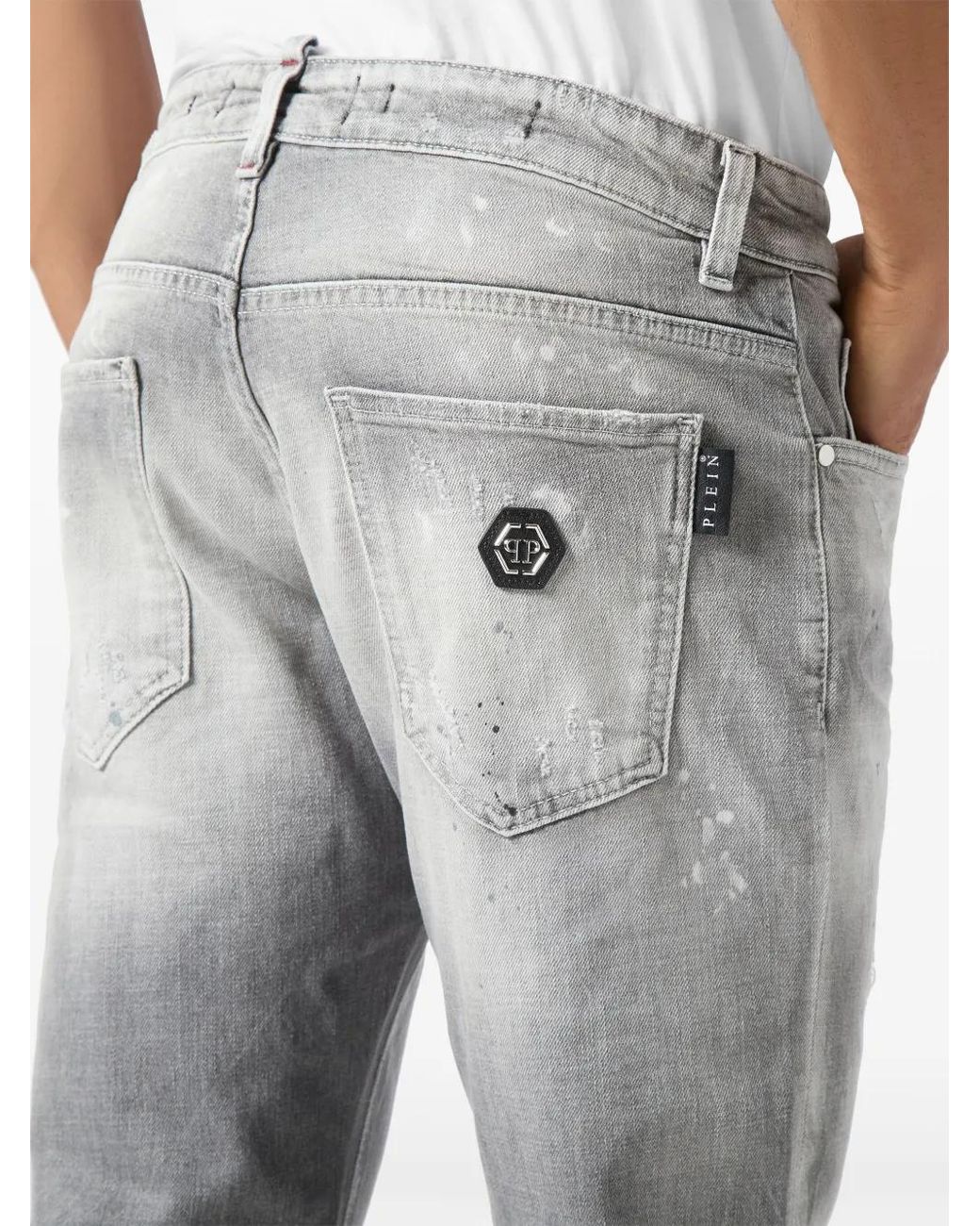 Philipp Plein Gray Distressed Straight-Leg Jeans for men
