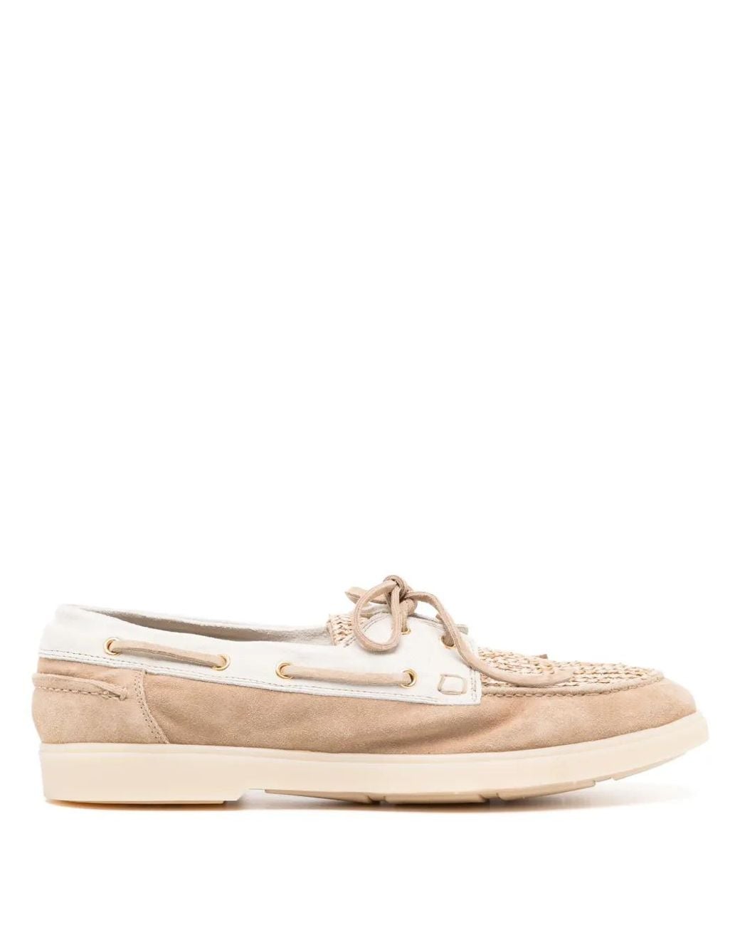 Eleventy Natural Woven-Panel Boat Shoes for men