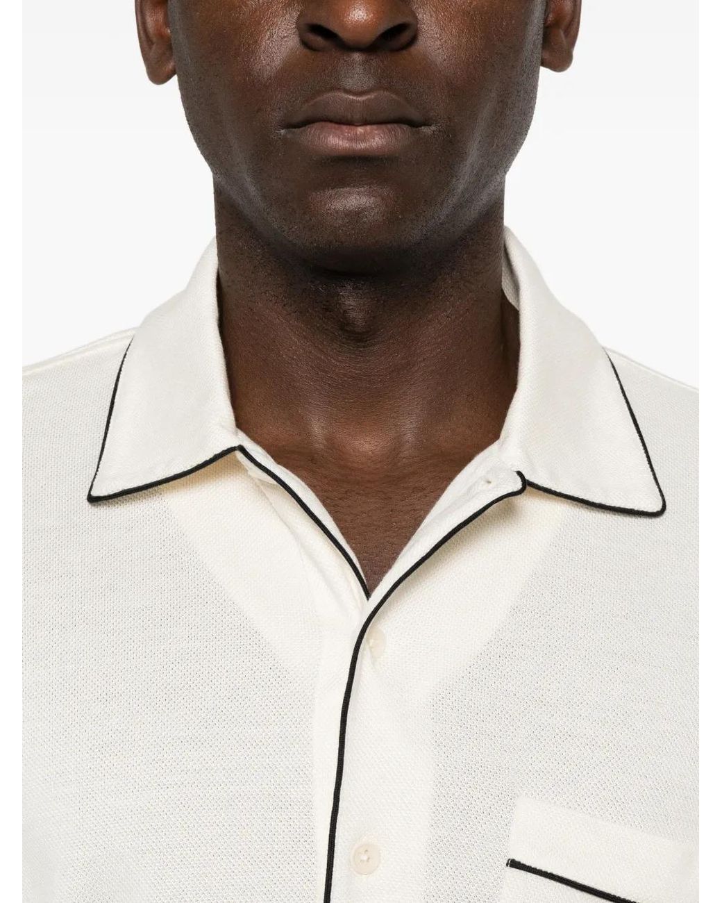 Tom Ford White Piped-Trim Long-Sleeved Polo Shirt for men