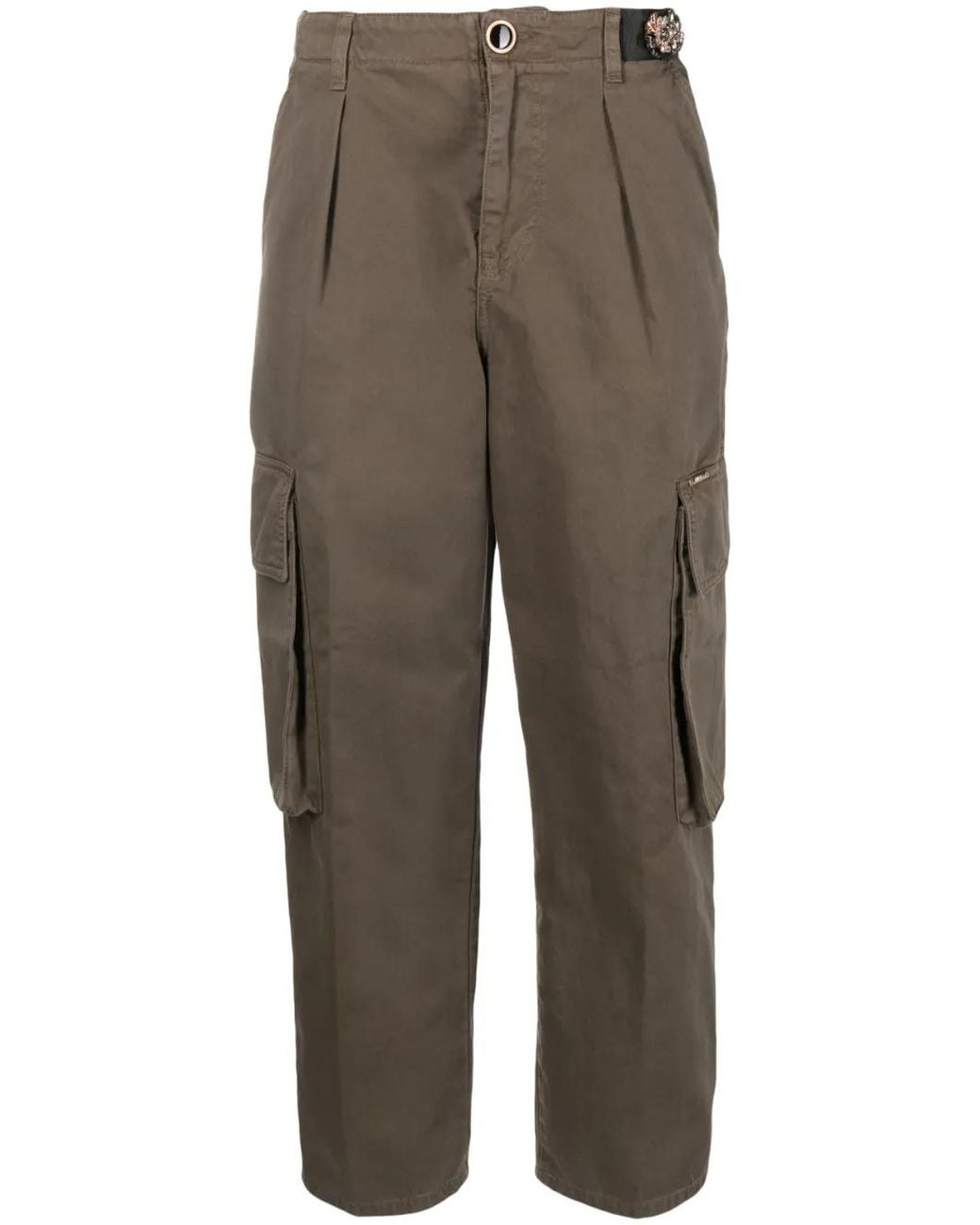 Liu Jo Brown Floral-Embellished Cotton Cargo Trousers