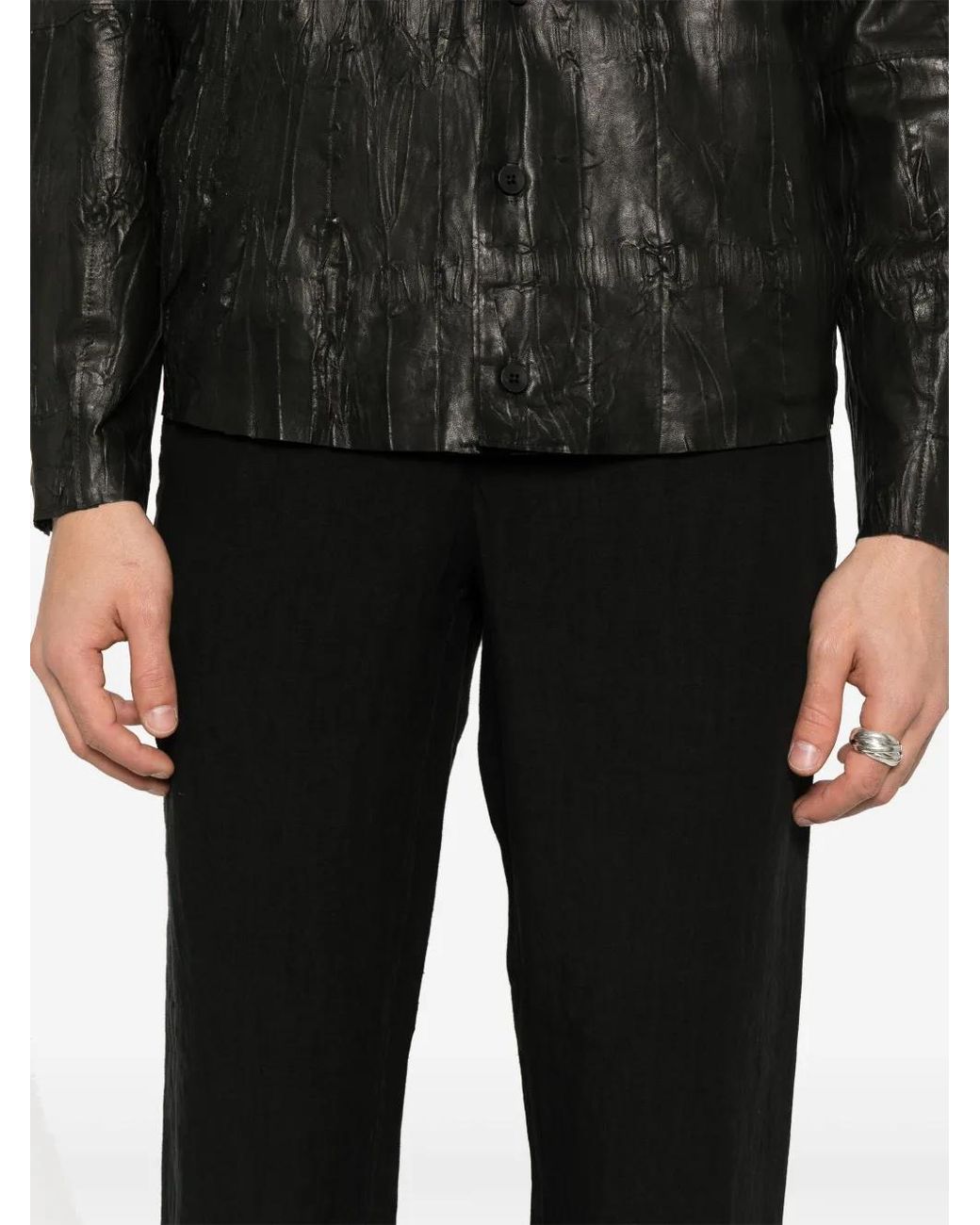 Transit Black Linen Tapered-Leg Trousers for men
