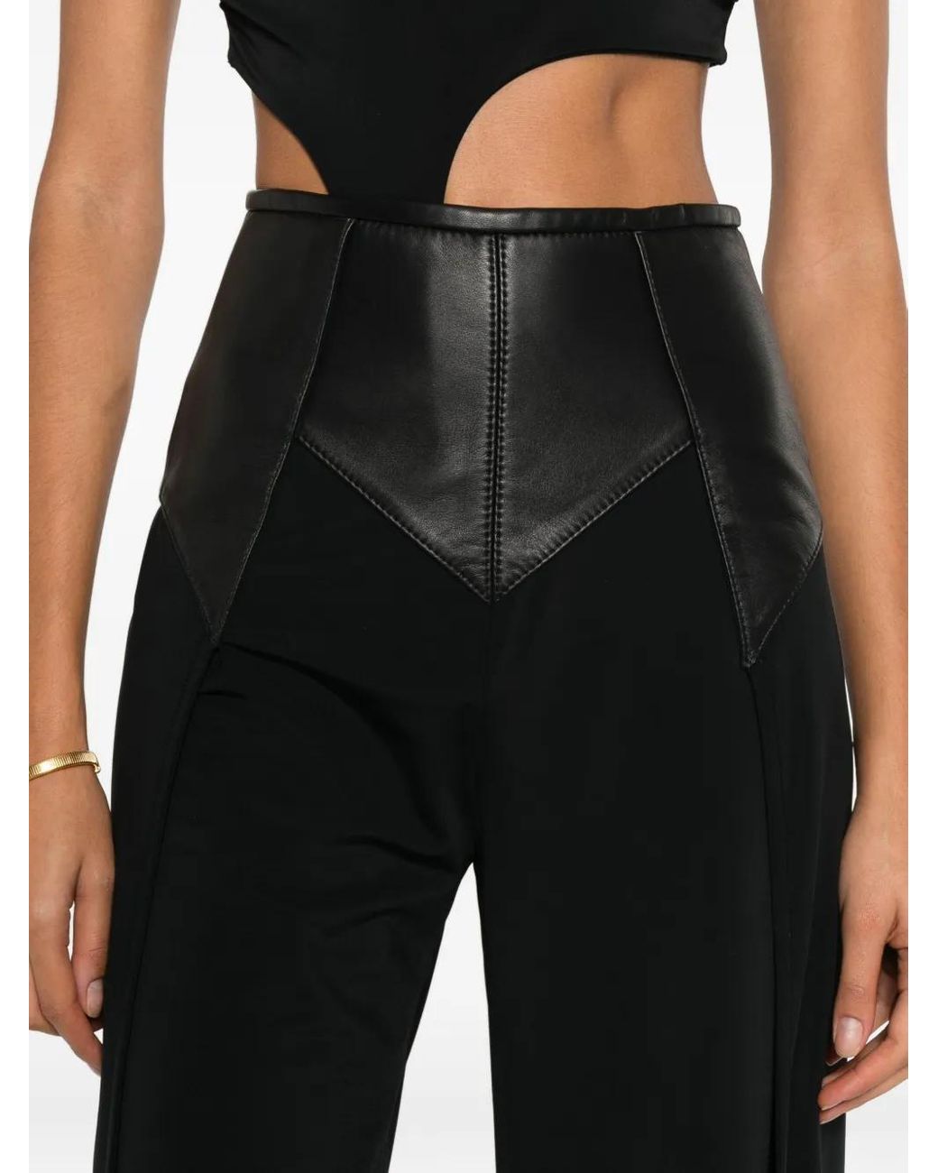 MITILIANE COUTURE Black Leather-Insert Trousers