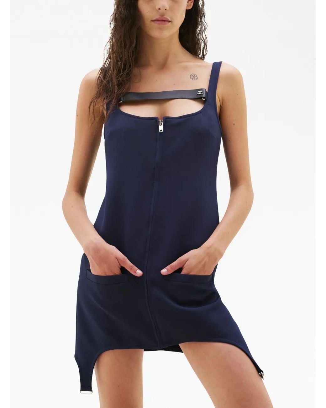 Courreges Blue Cut-Out Zip-Up Dress
