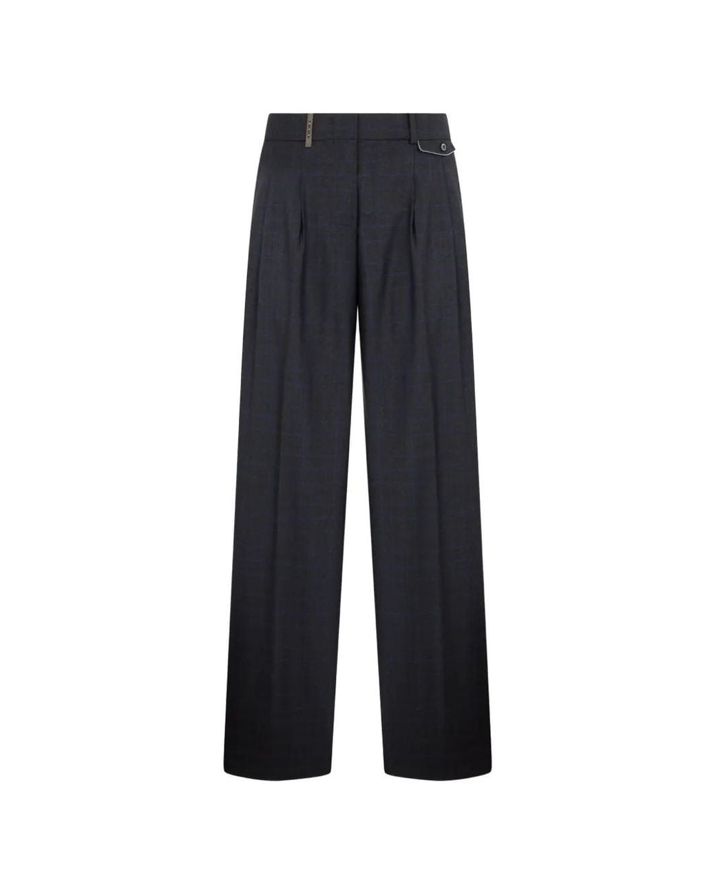 Peserico Blue Check-Pattern Pleated Trousers