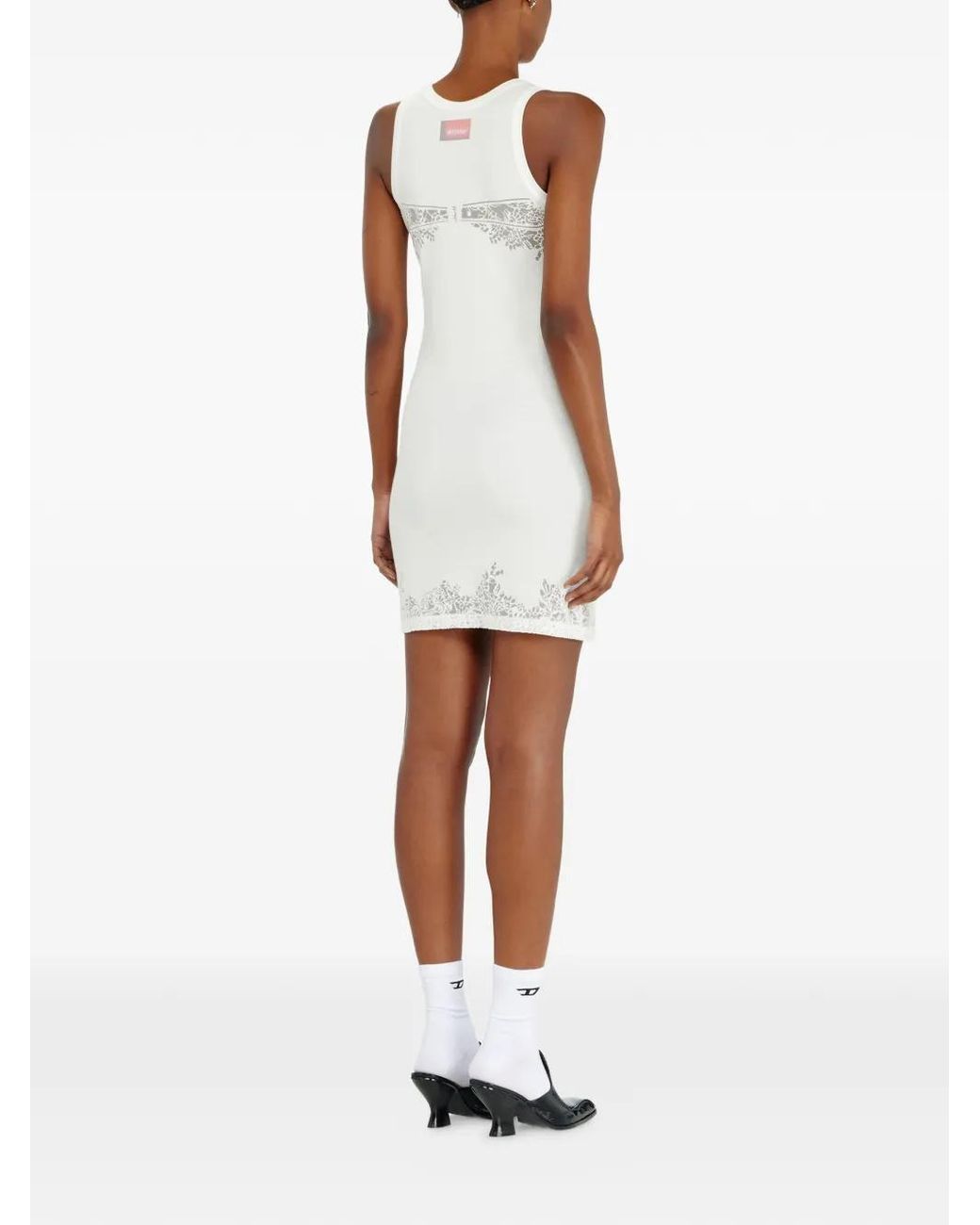 DIESEL White Mini Tank Dress With Devoré Lace Effect