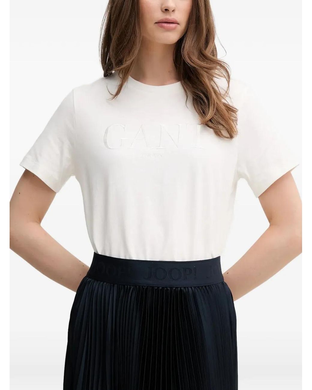 Gant White Embroidered-Logo T-Shirt
